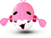 A drawing that shows Lingolish game pink character, aby with a happy face